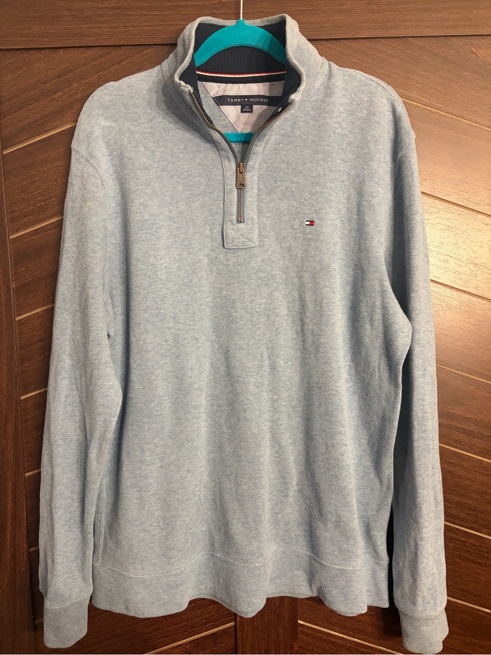 Soft blue Tommy Hilfiger quarter zip large 100% cotton EUC